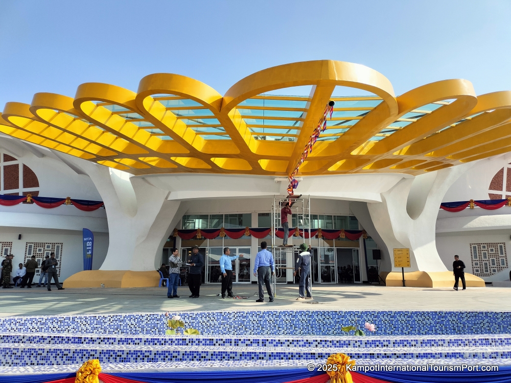 Kampot International Tourism Port in Cambodia. Ferry to Koh Rong and Koh Rong Samloem Islands.