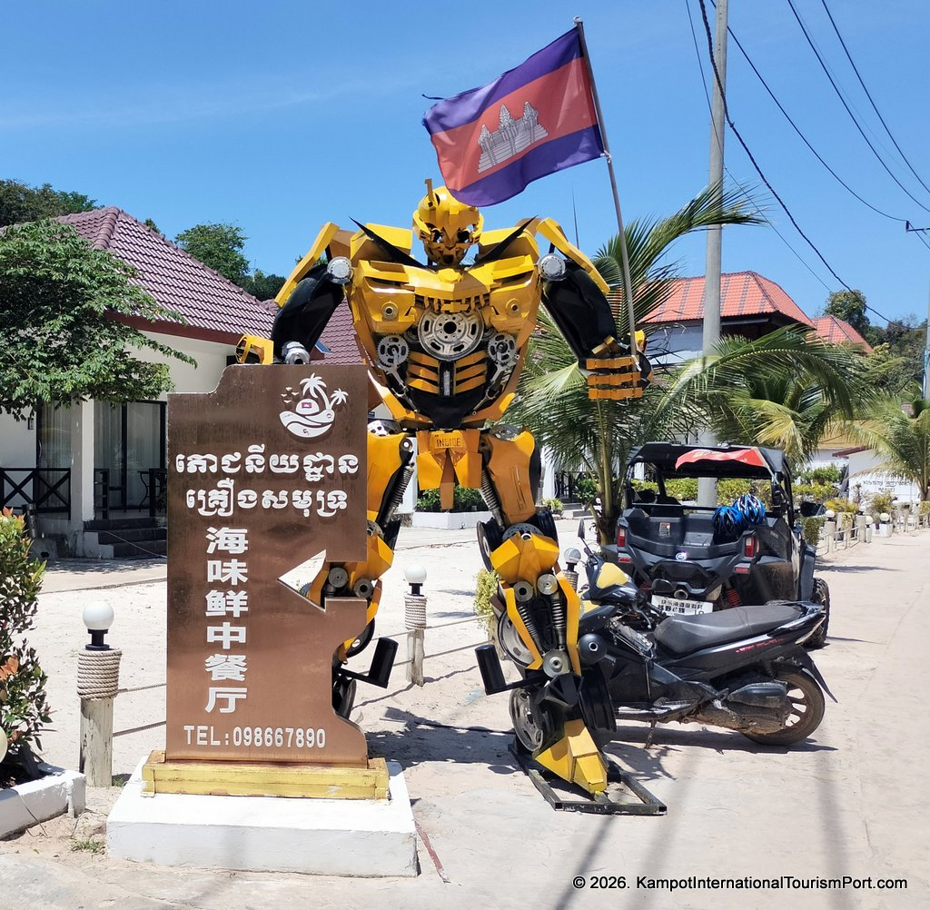 Kampot International Tourism Port in Cambodia. Ferry to Koh Rong and Koh Rong Samloem Islands. Scenes from Koh Rong Island, Koh Touch Beach.