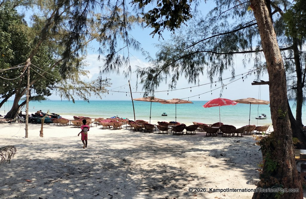 Kampot International Tourism Port in Cambodia. Ferry to Koh Rong and Koh Rong Samloem Islands. Scenes from Koh Rong Island, Koh Touch Beach.