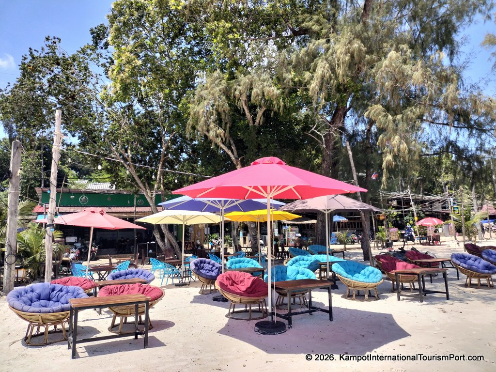 Kampot International Tourism Port in Cambodia. Ferry to Koh Rong and Koh Rong Samloem Islands. Scenes from Koh Rong Island, Koh Touch Beach.
