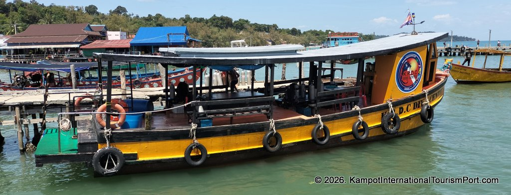 Kampot International Tourism Port in Cambodia. Ferry to Koh Rong and Koh Rong Samloem Islands. Scenes from Koh Rong Island, Koh Touch Beach.